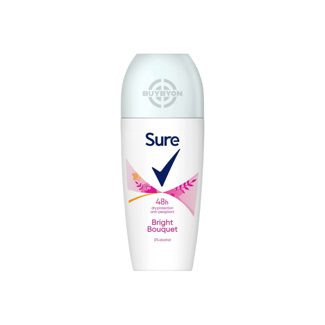 Sure Anti-Perspirant Roll-On Bright Bouquet - 50ml, offering up to 48-hour sweat and odour protection with a refreshing floral fragrance. Ideal for daily freshness and confidence.