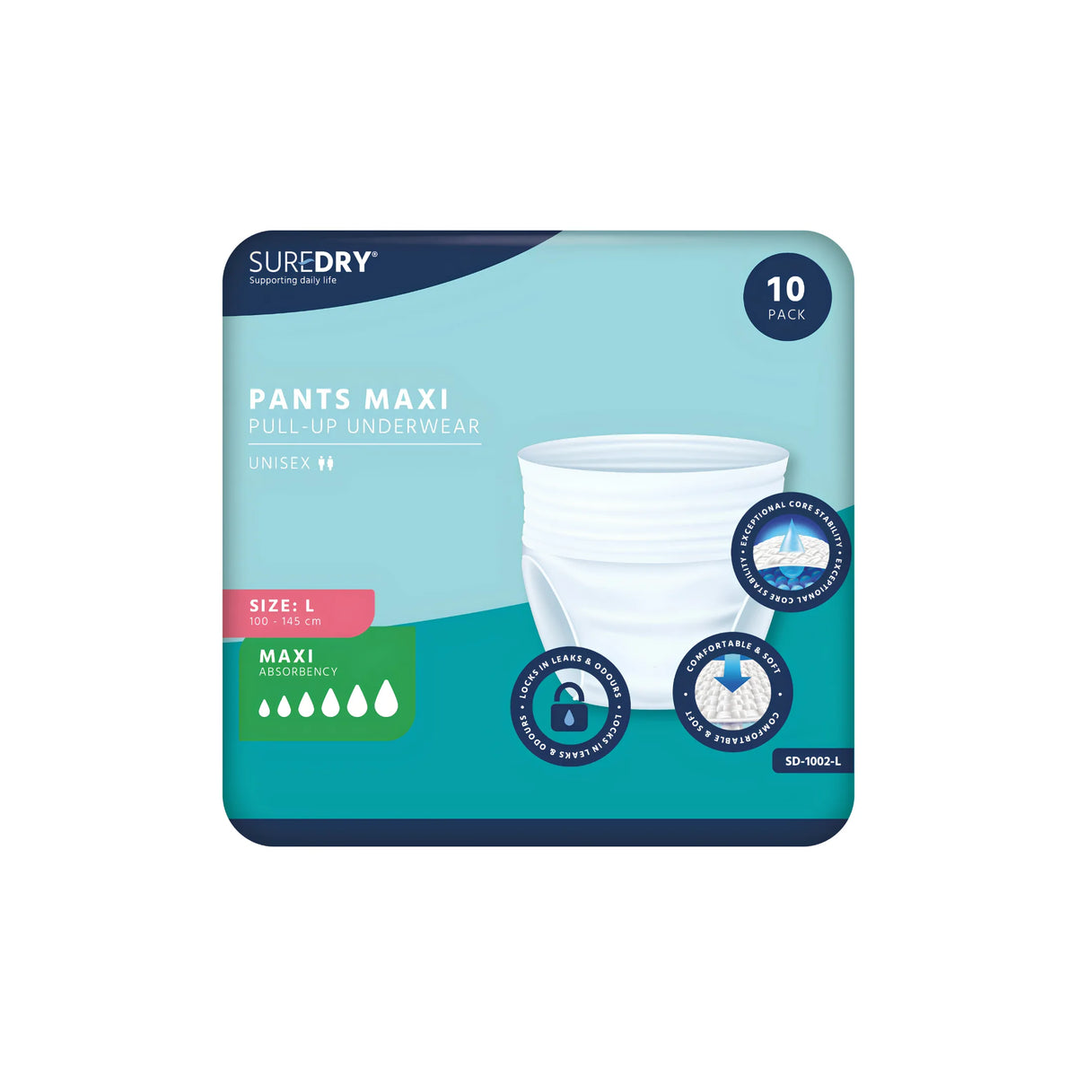 SureDry Incontinence Pants Maxi – Medium & Large Pack of 10