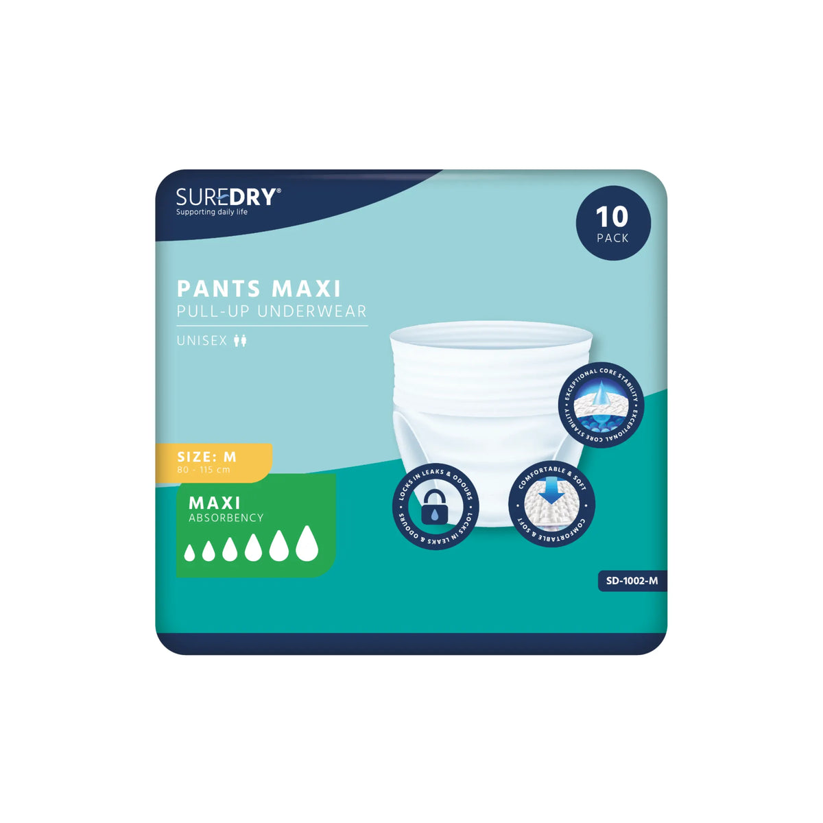SureDry Incontinence Pants Maxi – Medium & Large Pack of 10