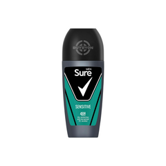 Sure Men Sensitive Antiperspirant Roll On - 50ml bottle, designed for sensitive skin with a gentle, alcohol-free formula for effective sweat and odour protection. Ideal for daily use with precise roll-on application.