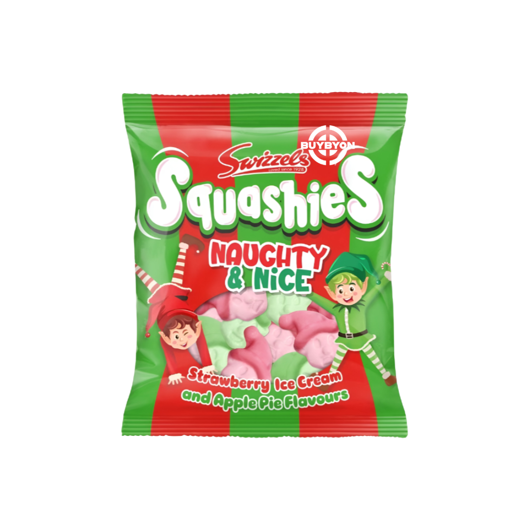 Swizzels Squashies Drumstick Naughty & Nice Bag - 120g with soft chewy sweets in classic and festive flavours, perfect for the holiday season.