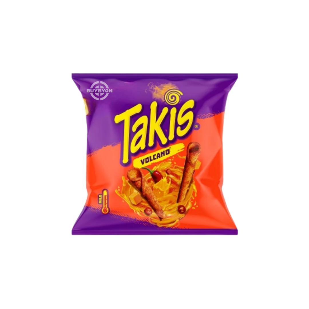 Takis Volcano 55g fiery rolled tortilla chips offering bold spicy flavour and crunch.