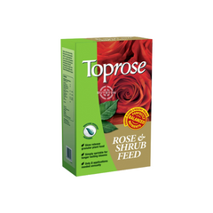 Toprose Rose and Shrub Feed - 1kg pack, designed to enhance blooming and support healthy growth for roses and shrubs with a balanced nutrient formula.