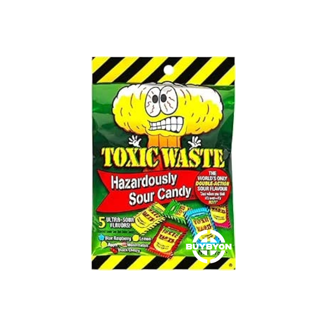 Toxic Waste Bag – 57g featuring a colorful bag of dangerously sour candy, perfect for adventurous candy lovers and party treats.