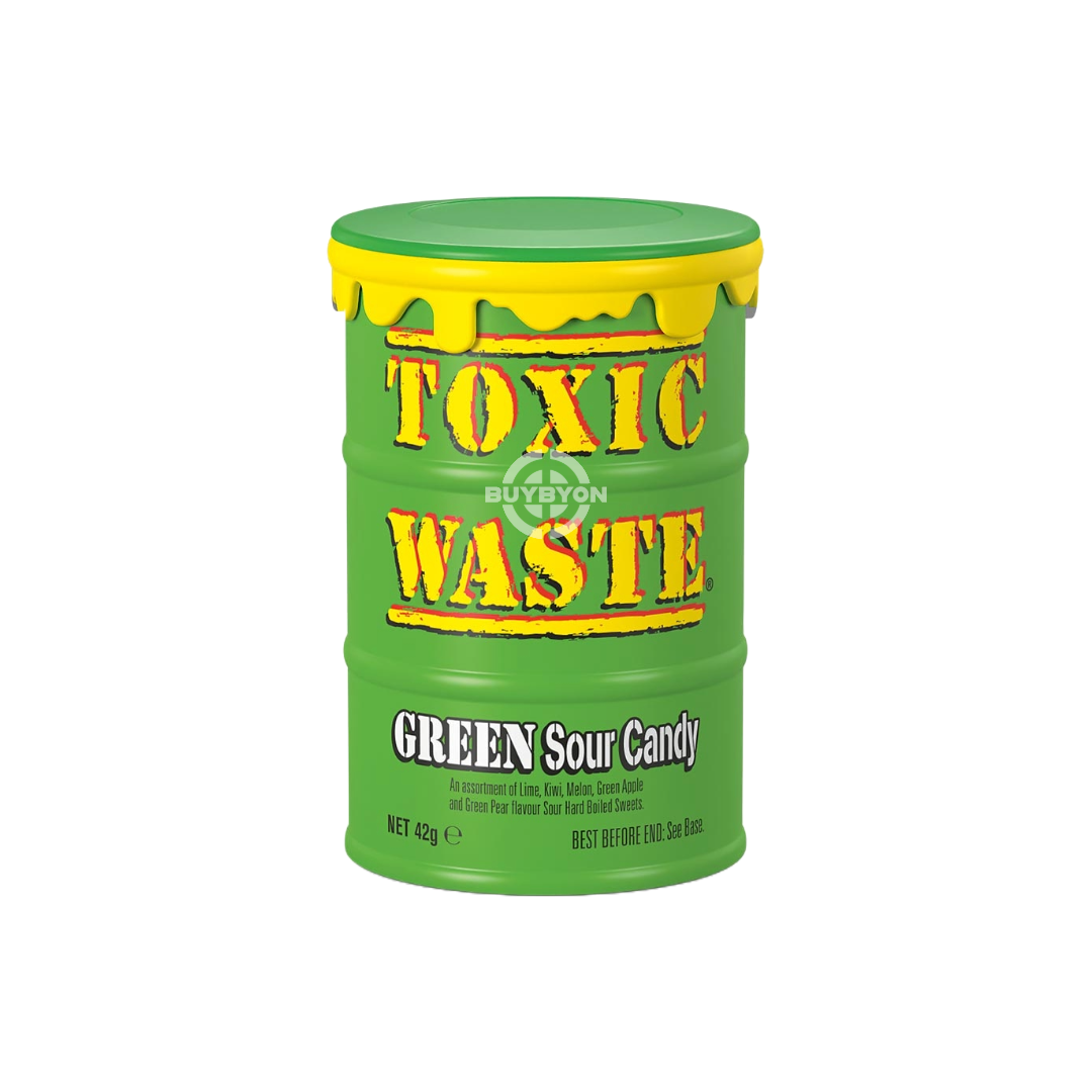 Toxic Waste Green Drum - 42g extreme sour candy, in a fun, portable drum packed with tangy flavours.