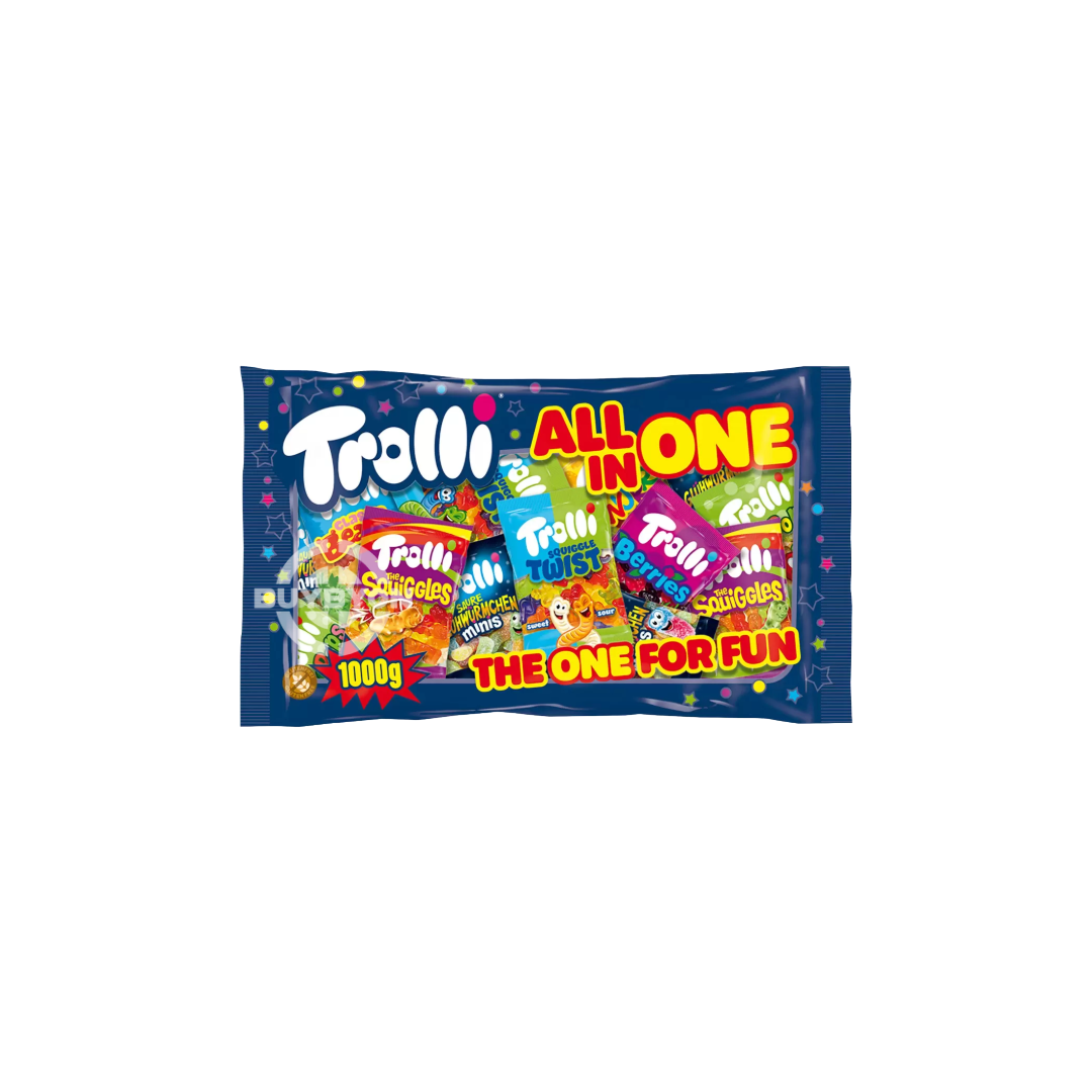 Trolli All in One Sweet Mix – 1kg bag filled with an assortment of fruity and chewy candies, perfect for parties and satisfying sweet cravings.