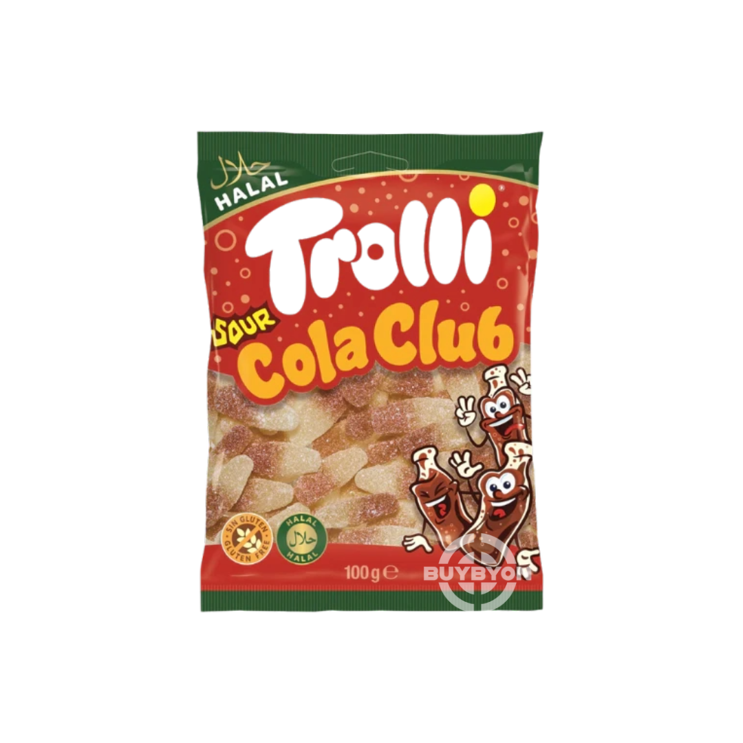 Trolli Halal Cola – 100g bag featuring fizzy cola-flavored gummies made with halal ingredients, perfect for a refreshing treat.