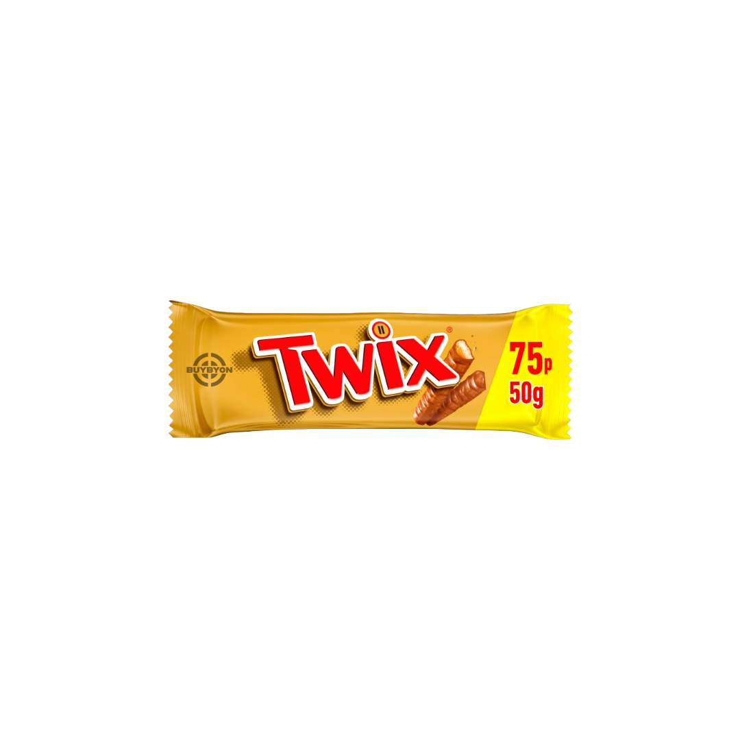 Twix Caramel & Milk Chocolate Fingers Biscuit Snack Bar - 50g with biscuit, caramel, and chocolate layers.