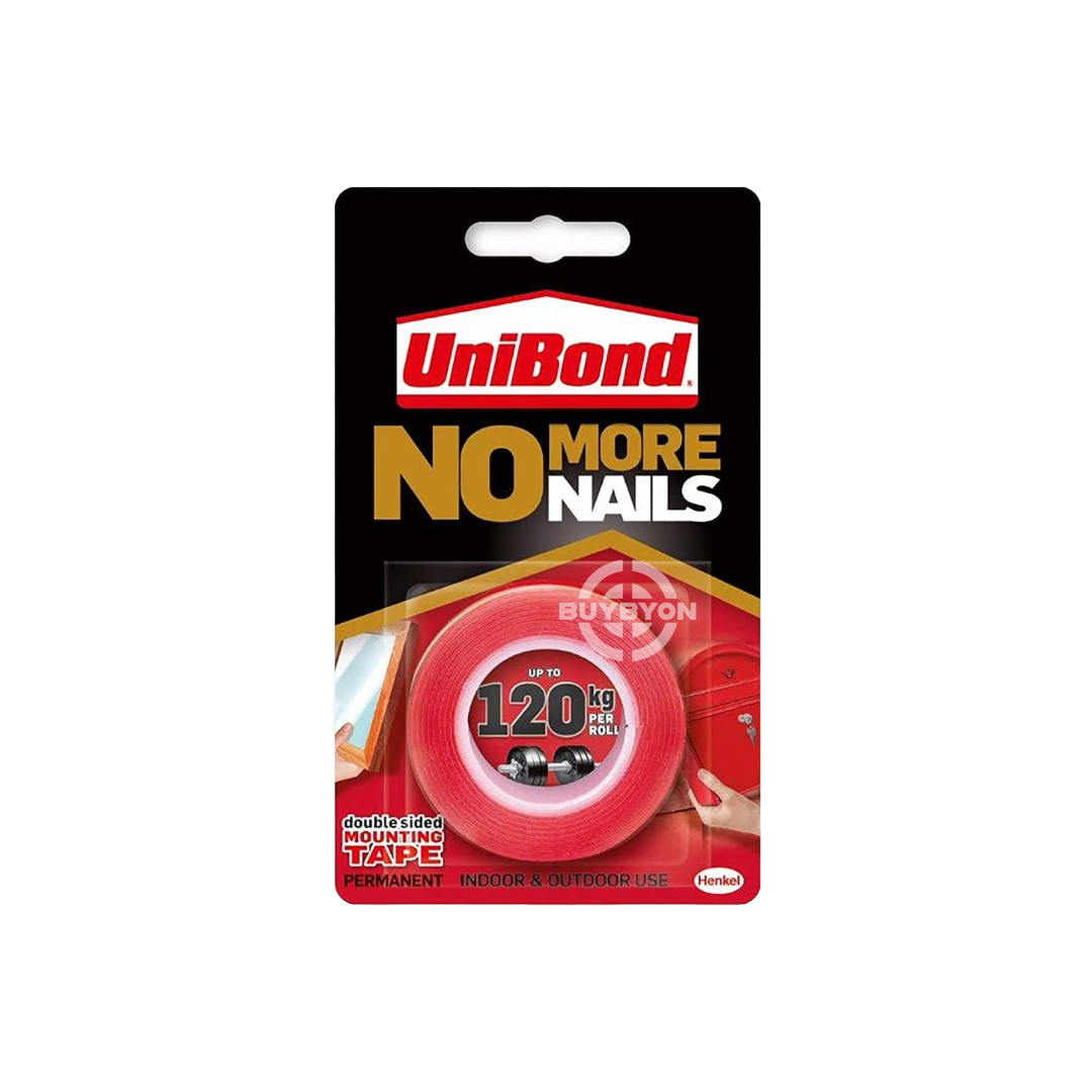 UniBond No More Nails Strong Mounting Tape, providing a robust adhesive solution for secure mounting without nails.