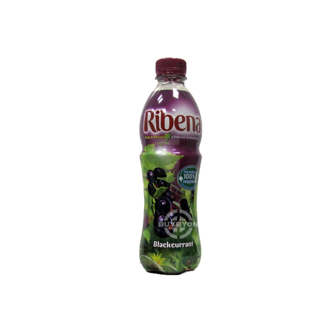 A 500ml bottle of Ribena Blackcurrant Juice Drink, featuring its deep purple colour and branding, highlighting the delicious and refreshing blackcurrant flavour.