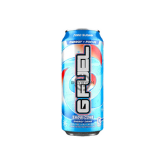 G Fuel-Snow Cone Zero Sugar Energy Drink - 473ml – A sleek energy drink can featuring snow cone graphics, offering zero sugar and premium energy with a nostalgic, refreshing snow cone flavour.