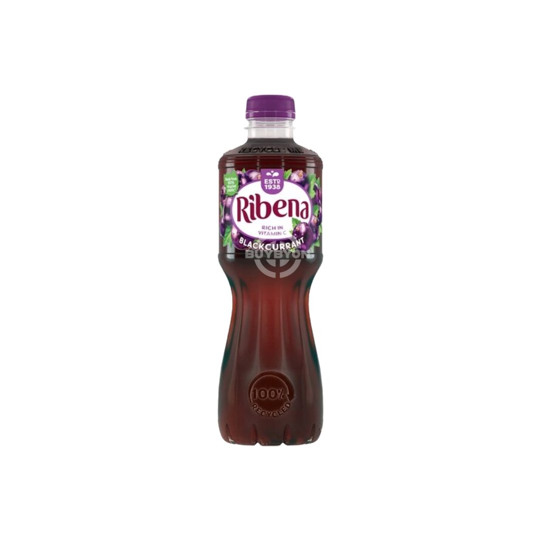 A 500ml bottle of Ribena Blackcurrant Juice Drink No Added Sugar, showcasing its deep purple colour and branding, highlighting the delicious and refreshing blackcurrant flavour.