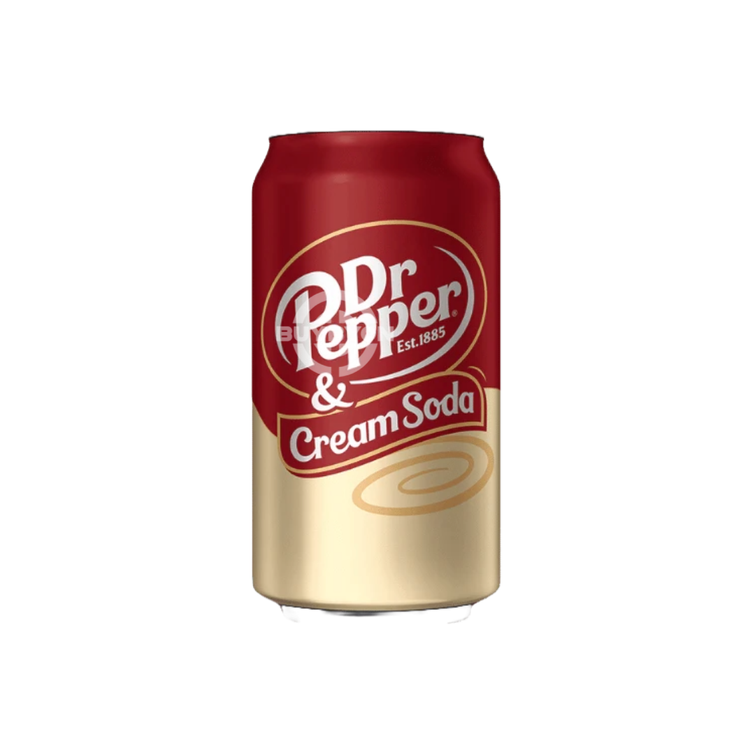 Dr Pepper Cream Soda - 355ml – A sleek can of Dr Pepper Cream Soda, featuring a blend of classic Dr Pepper branding and creamy graphics, offering a unique mix of Dr Pepper spices with smooth cream soda flavour.