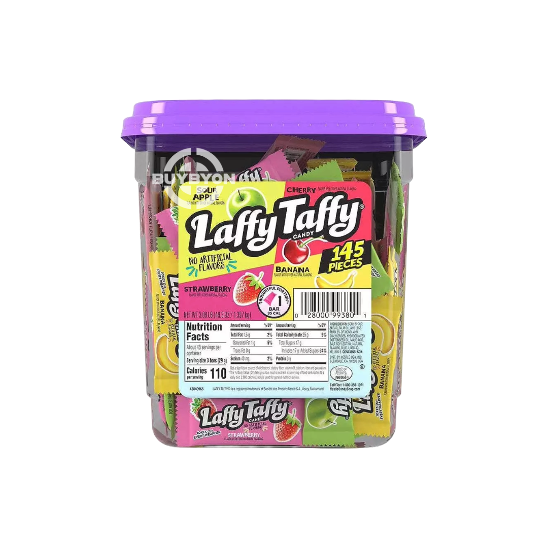 Laffy Taffy Assorted Mini's - 145ct Tub 1397g with colourful chewy candies, perfect for sharing and enjoying a variety of fruity flavours.