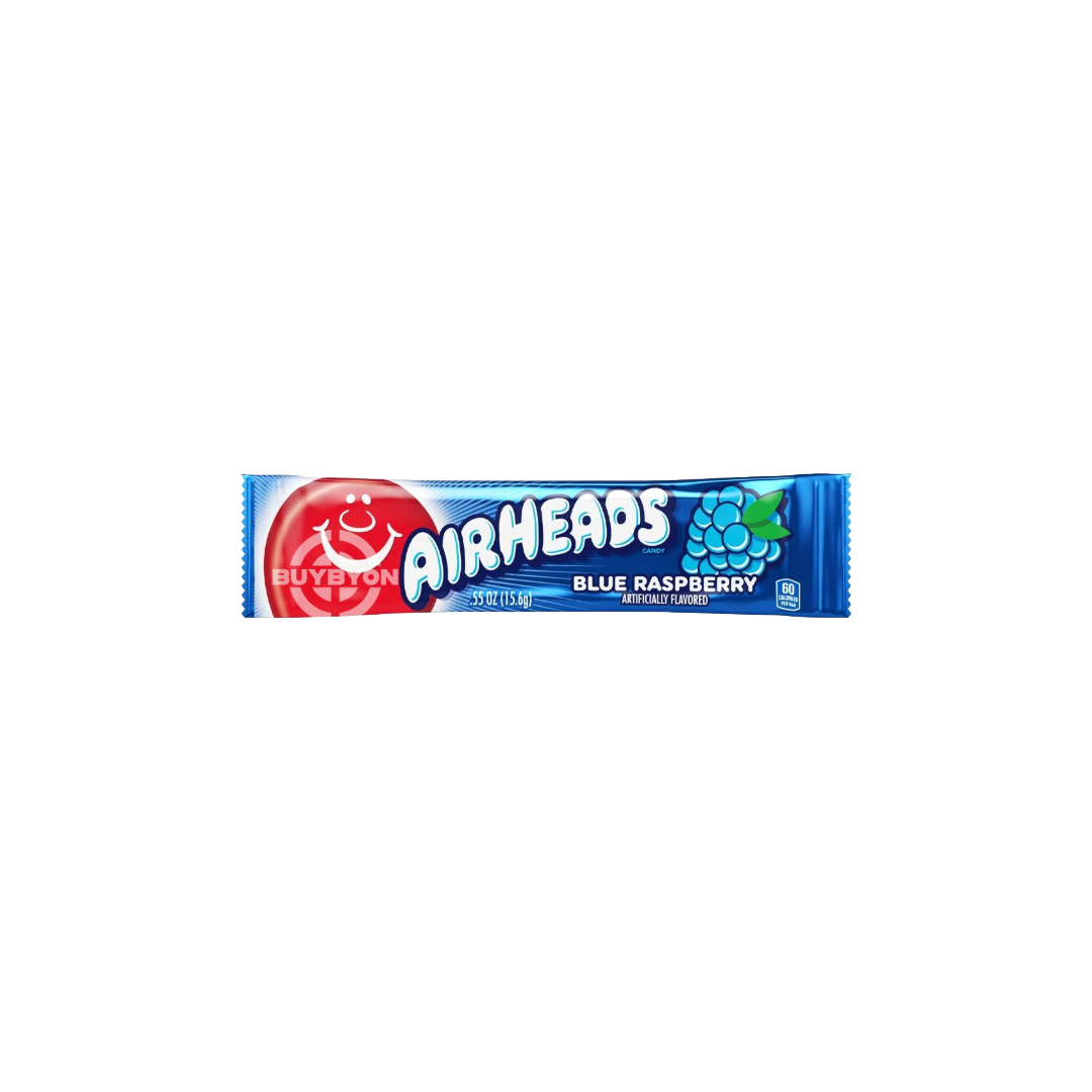 Airheads Blue Raspberry - 15g showing a vibrant blue candy bar with a tangy blue raspberry flavour, perfect for a sweet treat on the go