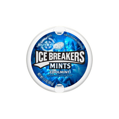 Ice Breakers Cool Mint - 43g featuring a resealable pack of mints with a powerful mint flavour, offering intense freshness and convenient on-the-go breath freshening.