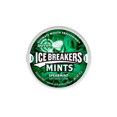 Ice Breakers Mints Spearmint - 42g featuring a resealable pack of mints with a refreshing spearmint flavour, ideal for maintaining fresh breath and a cool sensation on the go.