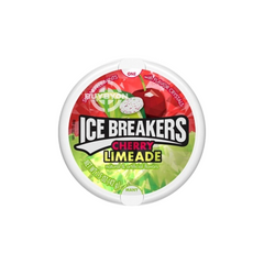 Ice Breakers Cherry Limeade - 43g showcasing a resealable pack of mints with a tangy cherry and lime flavour, offering a refreshing and fruity treat perfect for on-the-go breath freshening.