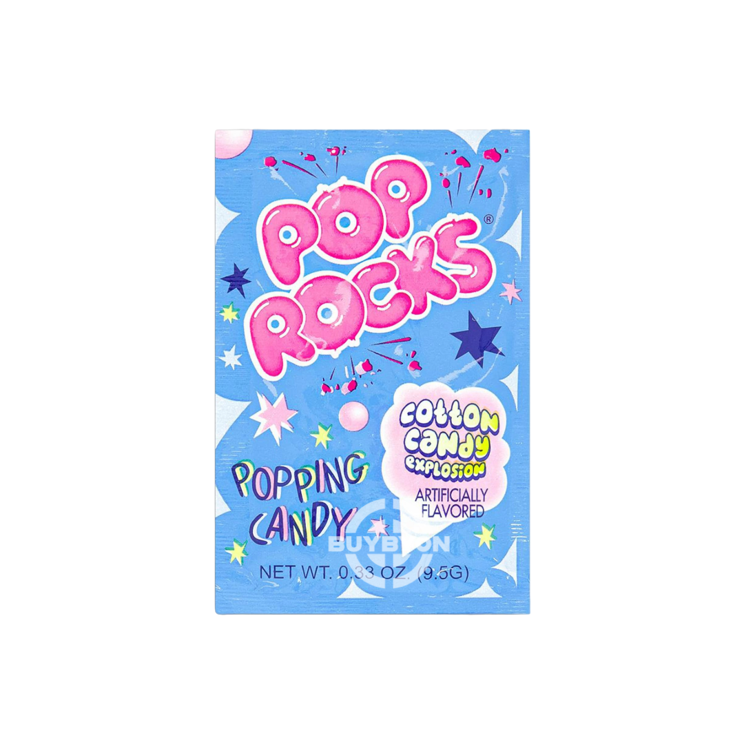 A pack of Pop Rocks Cotton Candy - 9g featuring vibrant packaging with popping candy inside, highlighting the fun and exciting appeal of this fizzy and sweet treat.