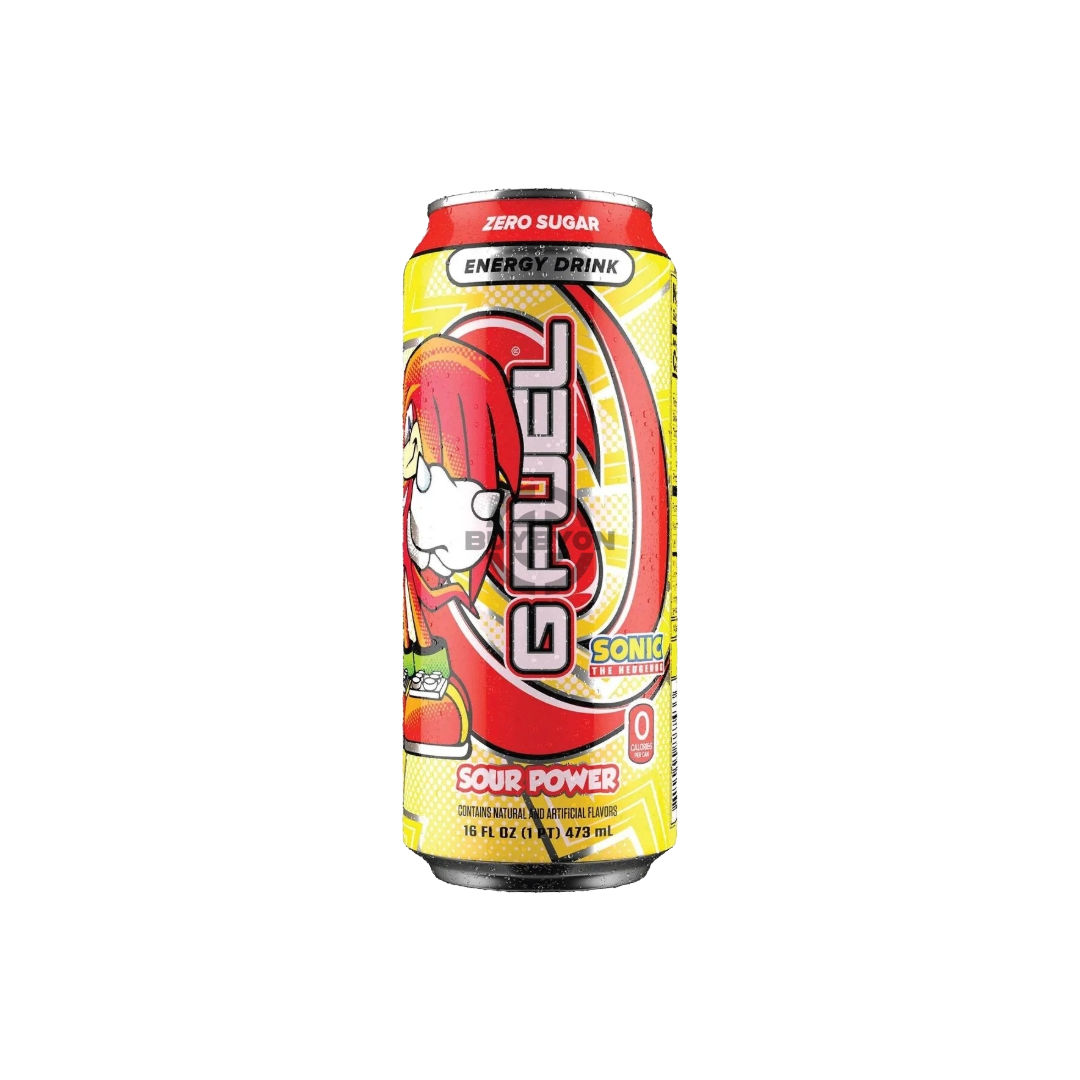 G Fuel-Sour Power Zero Sugar Energy Drink - 473ml – A vibrant can featuring striking graphics, delivering zero sugar and premium energy with a bold, tangy sour flavour.