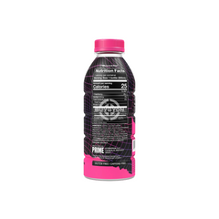 Prime Hydration Pink 'X' Limited Edition - 500ml bottle back side view with white background