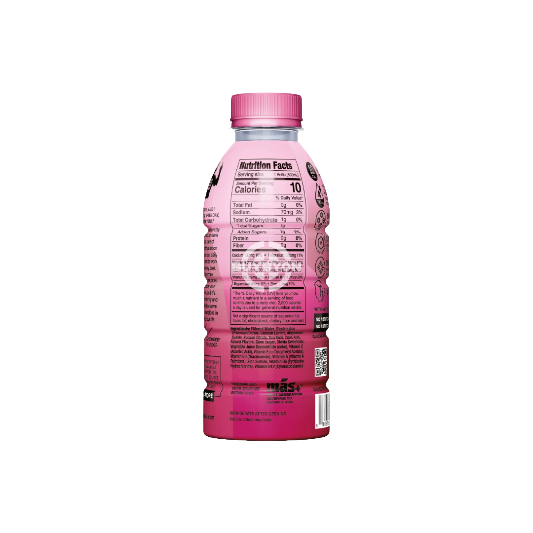 MAS+ Hydration By Lionel Messi Miami Punch - 500ml bottle featuring vibrant Miami Punch design, highlighting premium ingredients and optimal hydration benefits for athletes and active individuals.