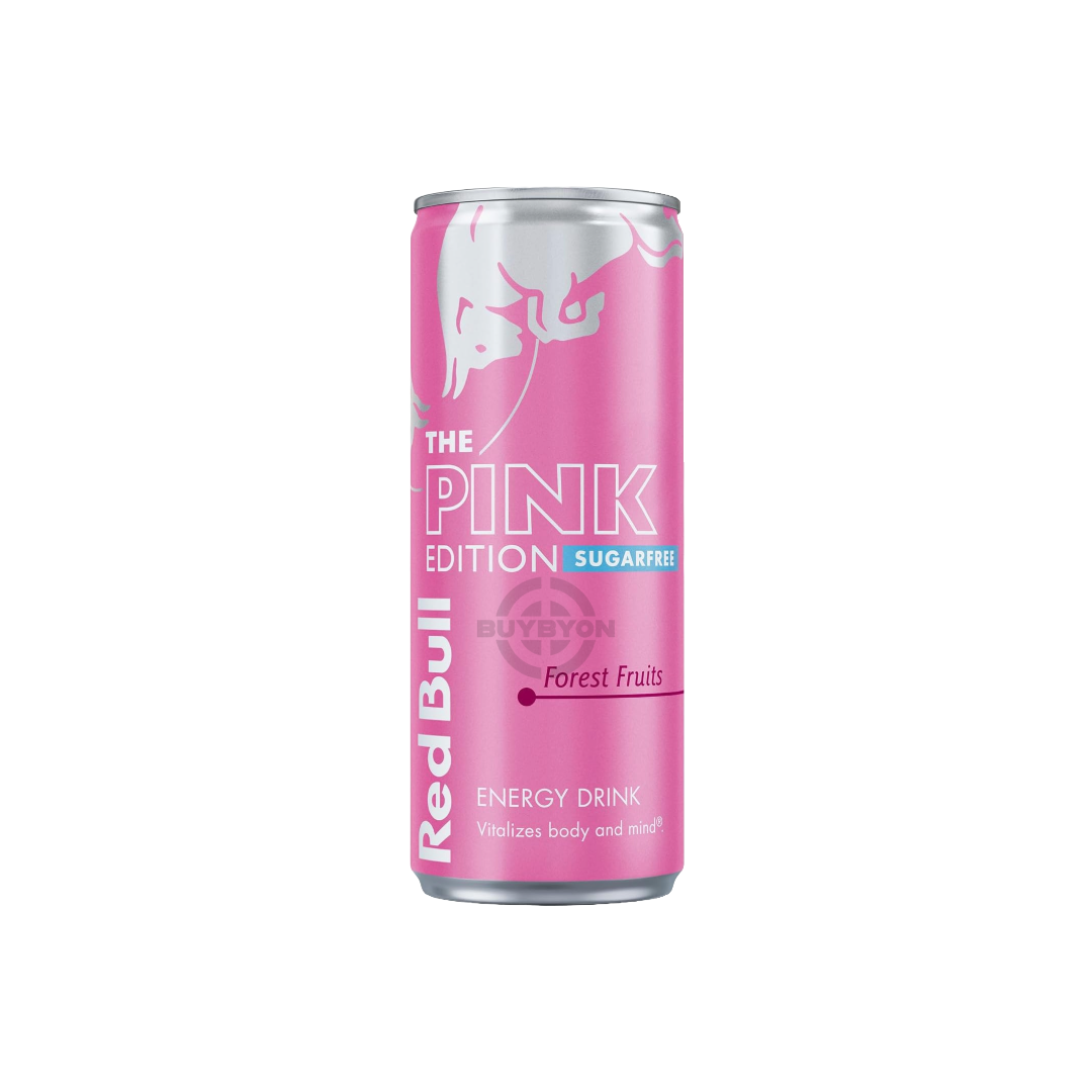 Red Bull Energy Drink Pink Edition Sugar Free - 250ml can featuring vibrant pink graphics, highlighting its energising and sugar-free qualities.