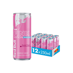 Red Bull Energy Drink Pink Edition Sugar Free - 250ml Case of 12 cans, featuring vibrant pink graphics, highlighting the convenience and bulk energy solution.