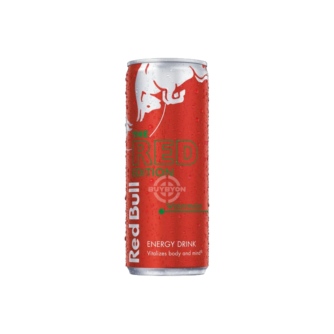 Red Bull Energy Drink Watermelon Red Edition - 250ml can featuring vibrant red watermelon graphics, highlighting its energising and refreshing qualities.