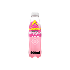 Lucozade Zero Sugar Drink Pink Lemonade 500ml bottle with vibrant pink label, highlighting the refreshing and sugar-free nature of the drink