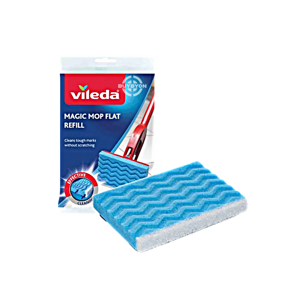 Vileda Magic Mop Flat Refill Head, featuring microfibre for effective dirt and spill absorption. Designed to reach corners and under furniture, it’s durable, machine washable, and perfect for all hard floors.