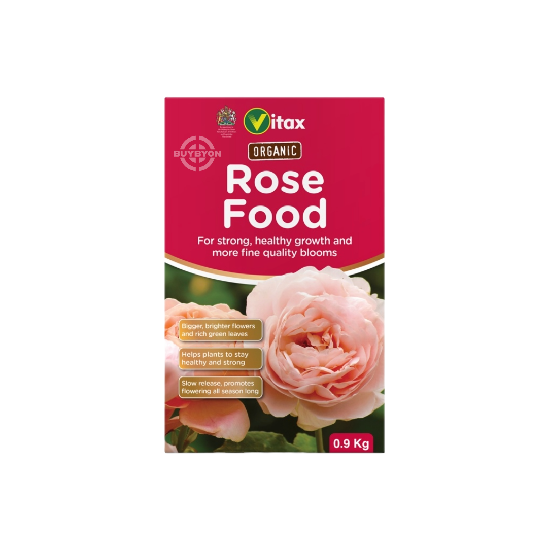 Vitax Organic Rose Feed - 900g pack, featuring an organic formula to support vibrant and healthy rose growth with natural nutrients and sustainable gardening practices.