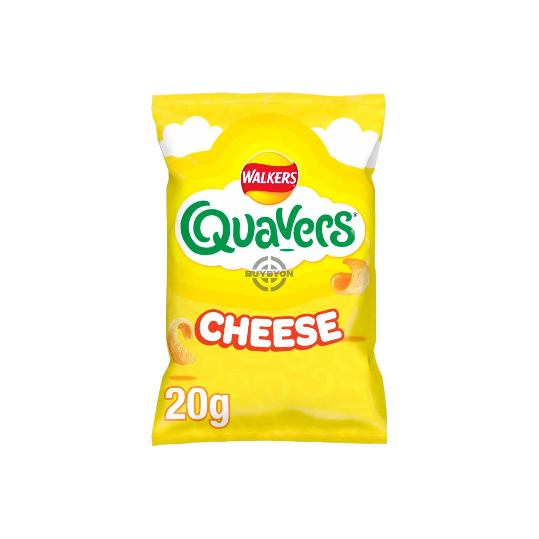 Walkers Quavers Cheese Snacks Crisps - 20g pack, featuring light, crispy snacks with a cheesy flavour, ideal for a quick and tasty snack.