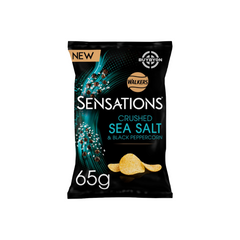 Walkers Sensations Salt &amp; Black Peppercorn Sharing Crisps - 65g pack, featuring a sophisticated blend of sea salt and black peppercorns with a crispy texture for a gourmet snack experience.