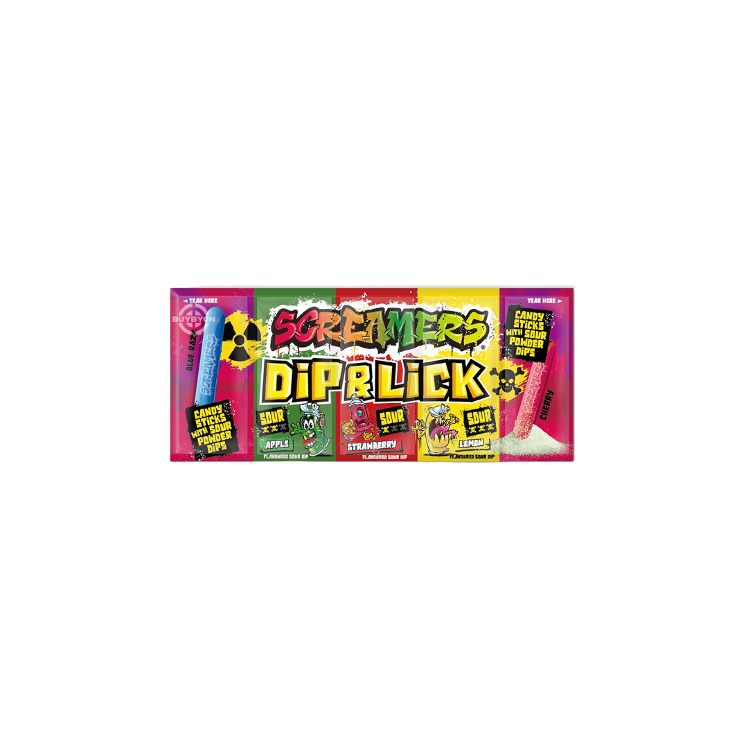 Zed Candy Screamers Dip &amp; Lick packaging showcasing fun flavours.