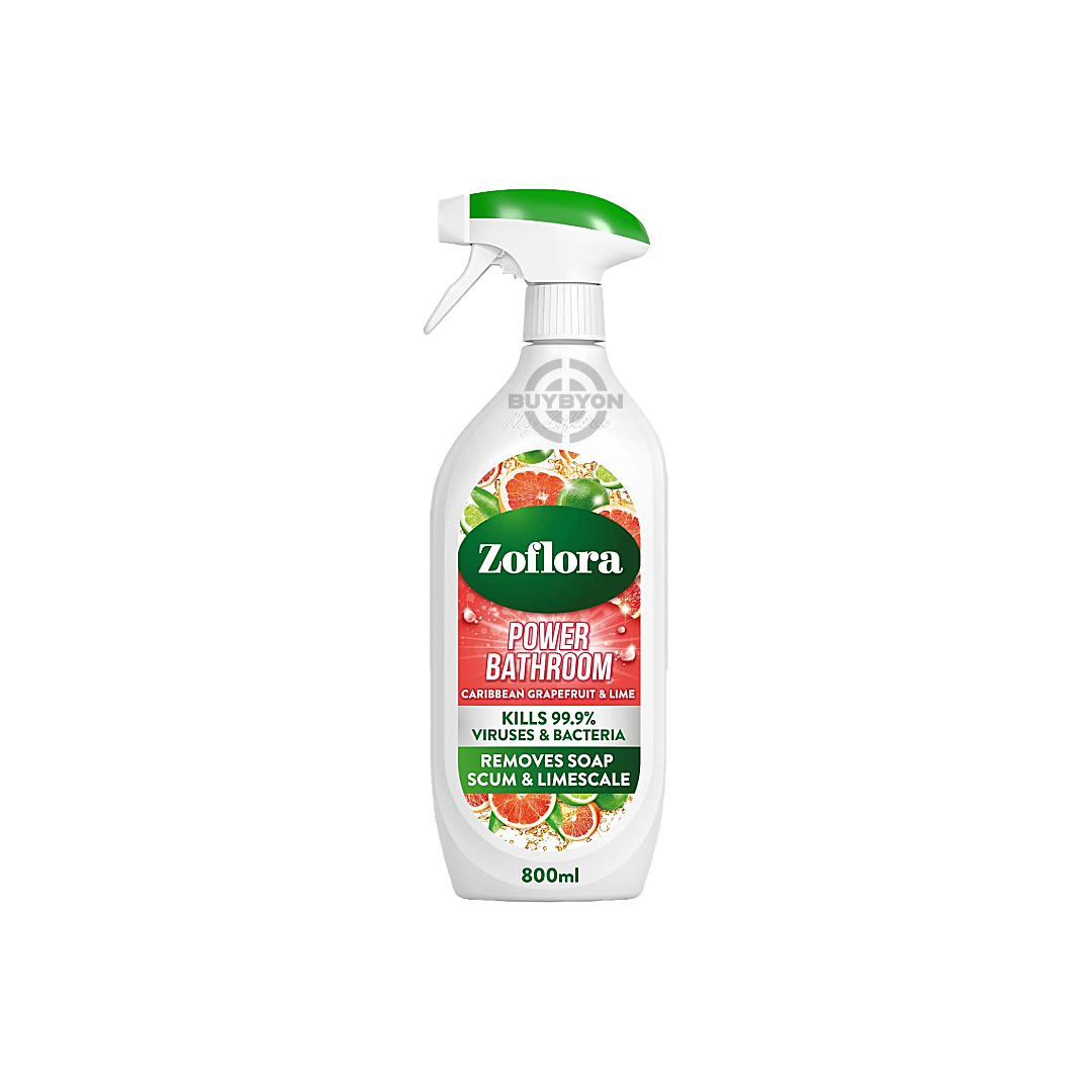 Shop Zoflora Bathroom Cleaner Caribbean Grapefruit & Lime - 800ml at Buybyon. This powerful cleaner cuts through grime and limescale while disinfecting and killing germs. Enjoy a refreshing citrus scent and sparkling clean surfaces. Perfect for regular use, get yours at Buybyon today!